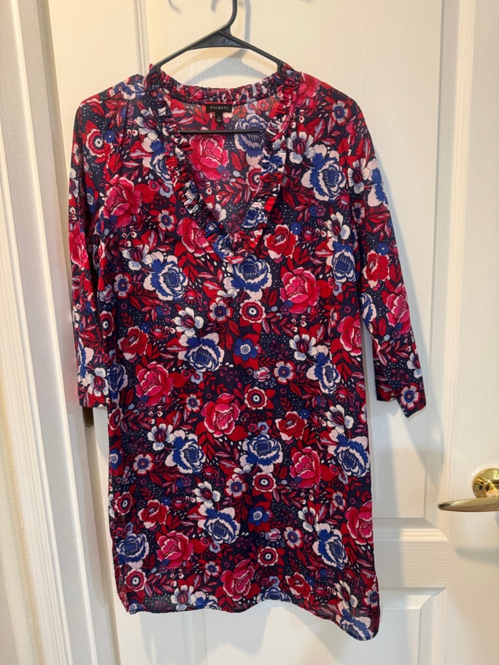 Talbots Floral V‑Neck Light Shift Dress - Red & Blue